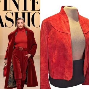 Vintage Filene’s Suede Open-Front crop Jacket in orangey-red size Medium